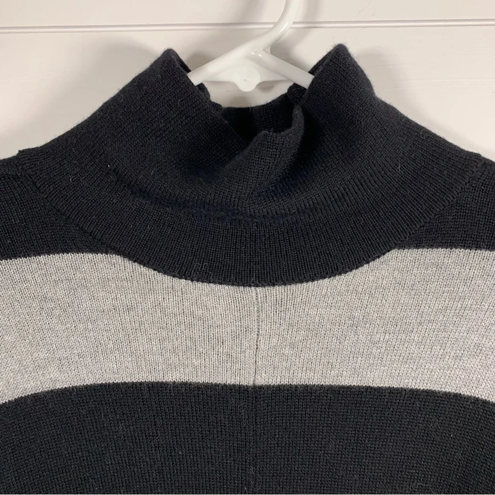 Tory Burch Merino Wool Sweater Dress L Black Gray Stripe Pockets‎ Dolman Sleeves